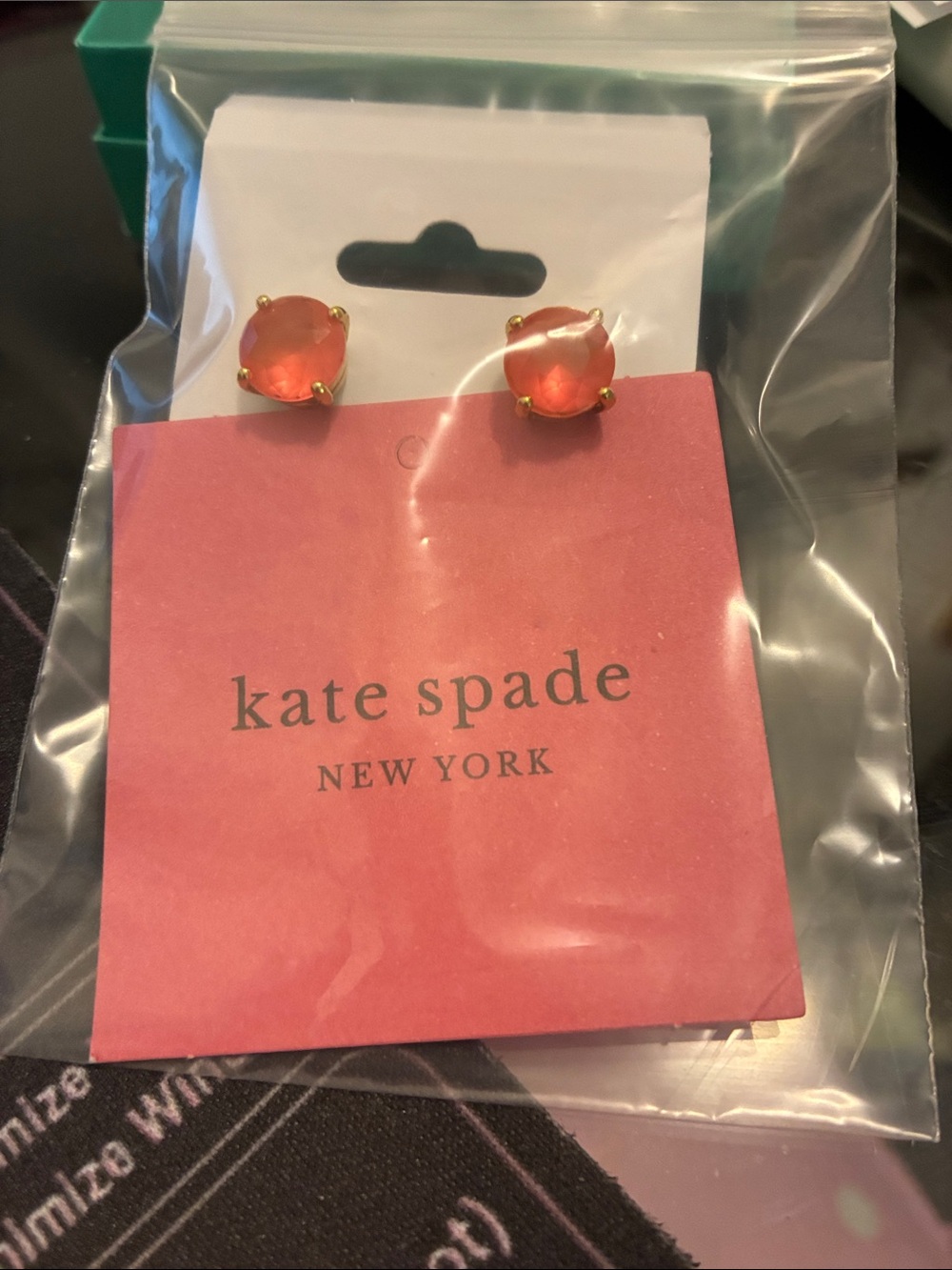 kate spade Coral Pink Round Stud Earrings with Gold-Tone Prongs